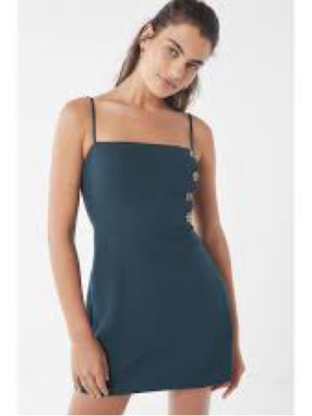 Sold - Outfitters Teal Square-Neck Mini Dress with Side Buttons